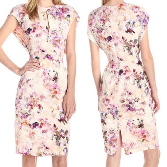 BLACK HALO DRESS 10 FAIRY FLORAL WATERCOLOR PINK YOOMI SHEATH SHORT CAP SLEEVE - Picture 1 of 14
